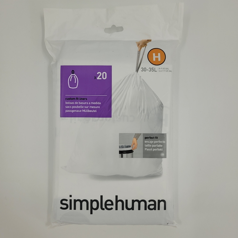 Simplehuman Code H Custom Fit Liners Drawstring Trash Bags 20 Count 30-35L NEW